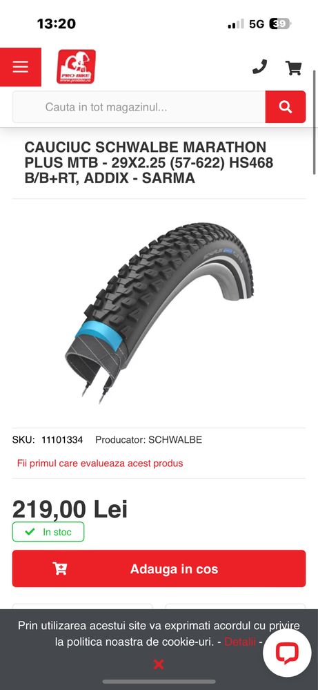 Anvelope Schwalbe Marathon plus MTB 29x2,25 impecabile