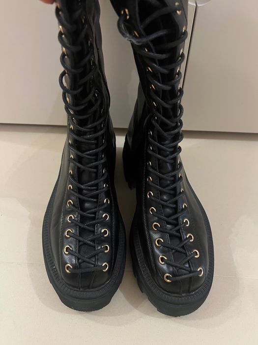 Ботуши от еко кожа с връзки и страничен цип