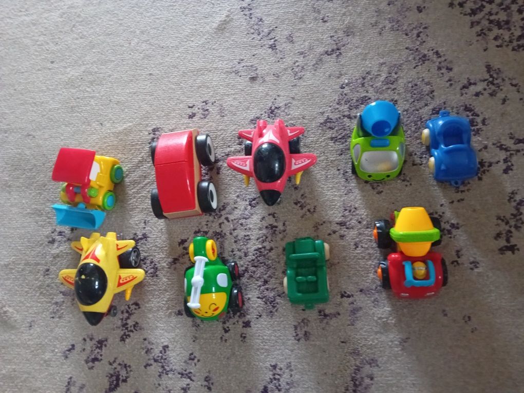 set 9 masini bebe copil 1 an 2 ani excavator avion betoniera masinute