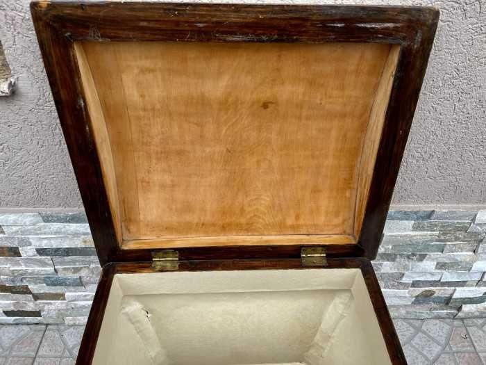 Piesa de exceptie-cufar lemn masiv-intarsii trandafir-Anglia