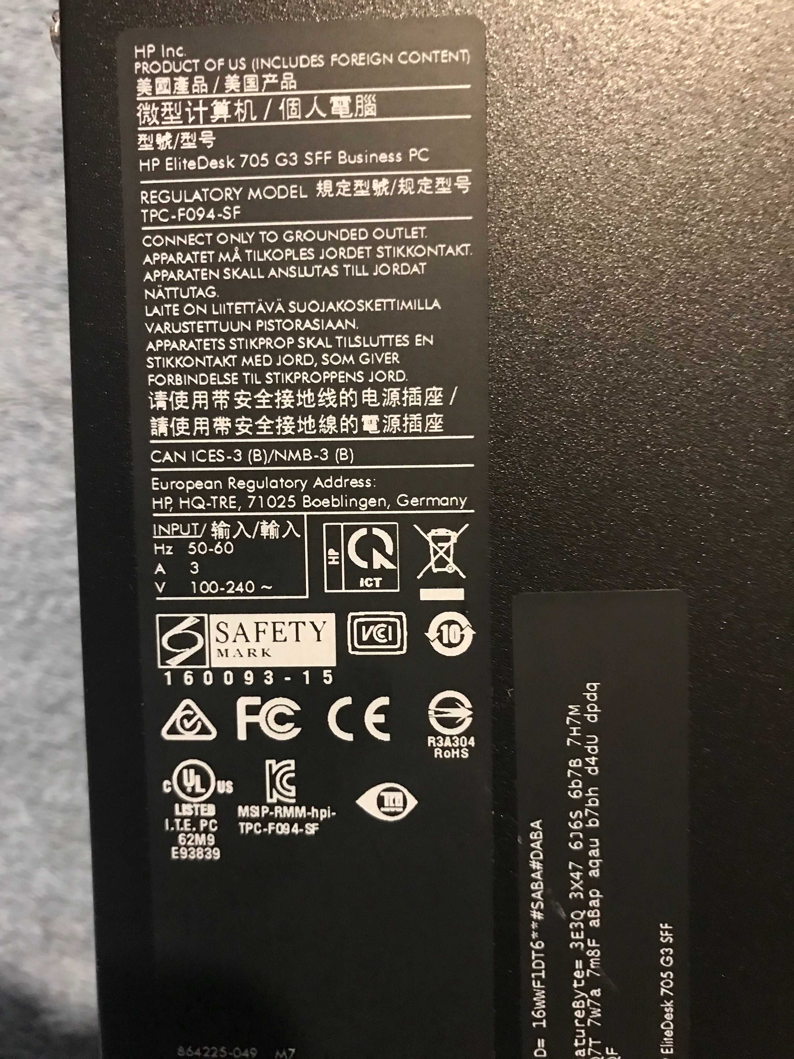 HP EliteDesk 705 G3 - SFF,A12 9800 / 3.8 GHz - RAM 16 GB DDR4