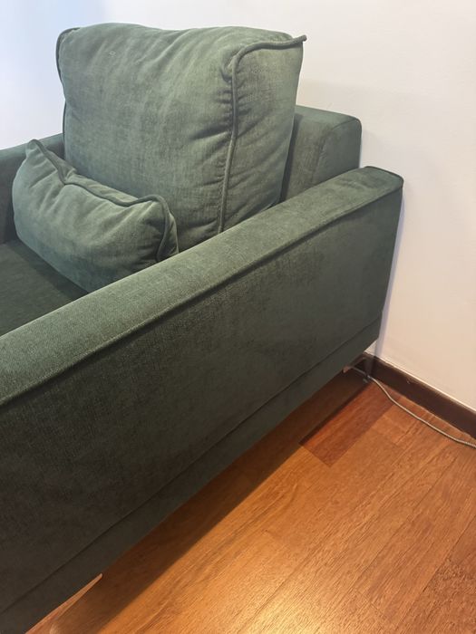 Fotoliu verde închis cu taburet