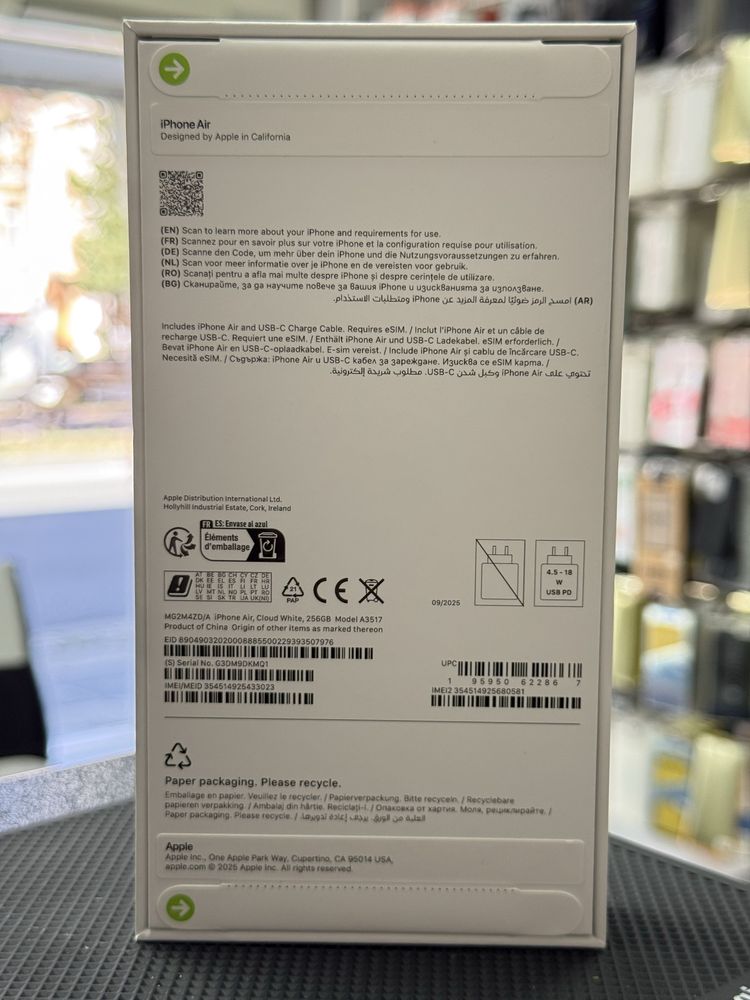 Apple iPhone 17 Air,256GB,SpaceBlack/CloudWhite/SkyBlue *ЧистоНов*