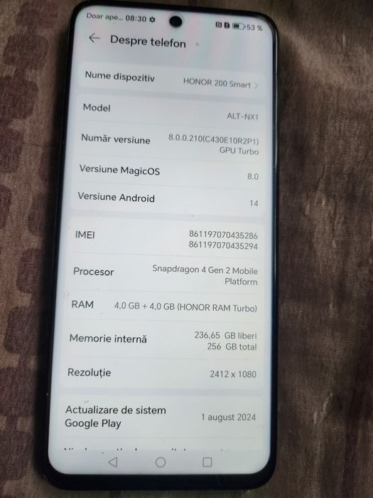 Honor 200 smart nou 8/256gb android 14 dual sim liber de rețea perfect