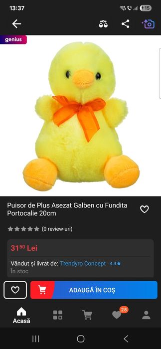 Pui de pluș cu fundiță la gât, nou