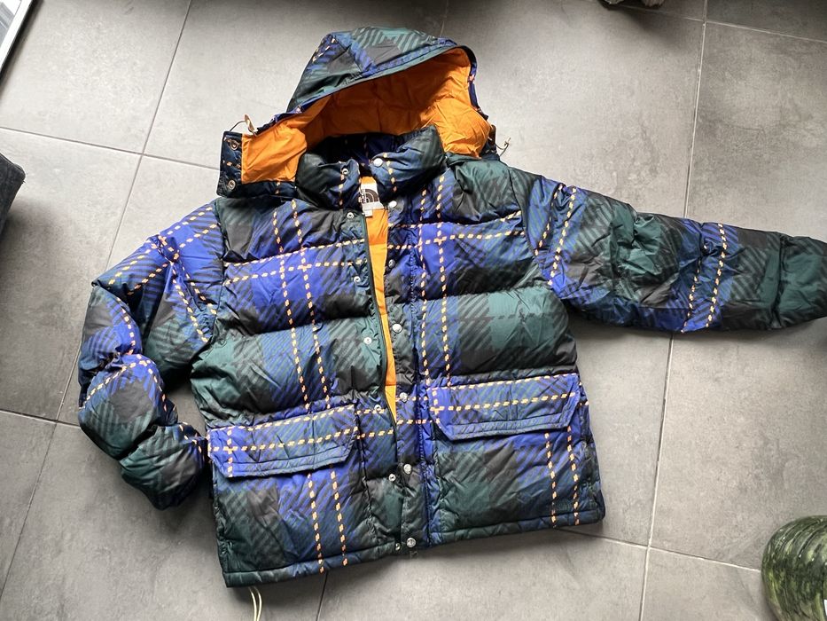 Мъжко яке пухенка North Face L синьо зелено каре