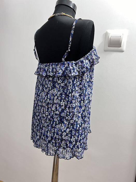 Bluza maiou top cu flori din voal albastru alb