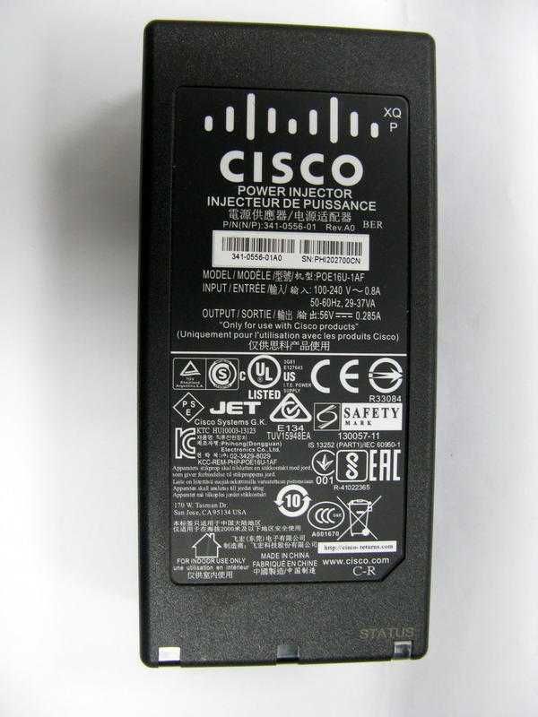 Power Injector PoE Cisco POE16U-1AF 56V 0.285A. Pret fix