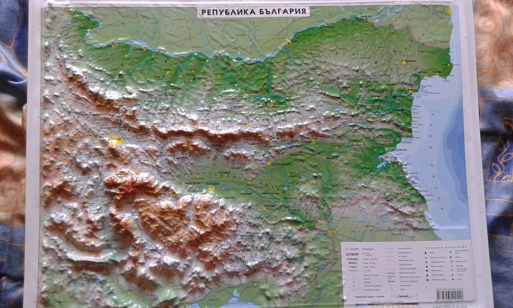 Релефна карта на България.