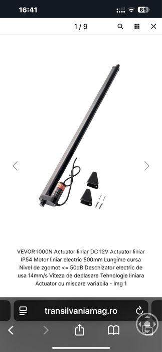 Actuator liniar 12V, cursa de 500mm,forta impingere/tragere 1000N