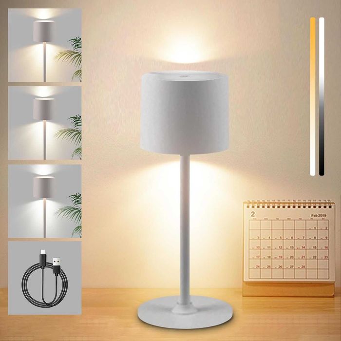 Безжична настолна LED лампа BKZO, IP54 алуминиева, бяла и сива