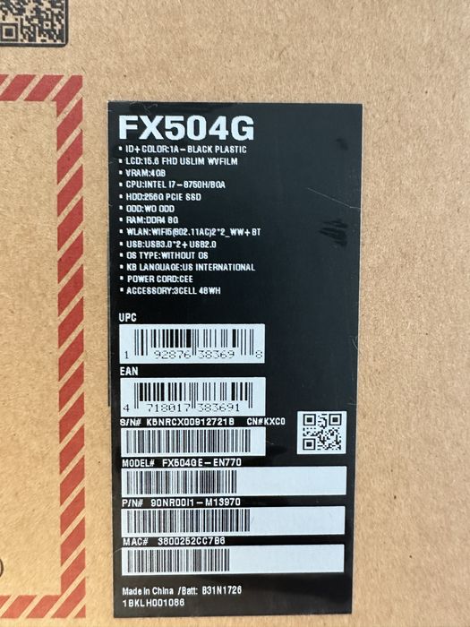 Laptop Asus FX504G I7-8750H/ 1050ti