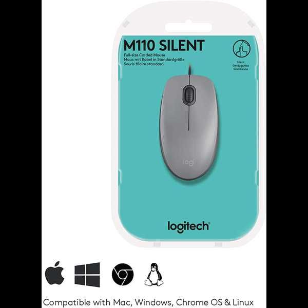 Logitech M110 SILENT компютърнa мишкa,с безшумни клавиши,USB-A кабел