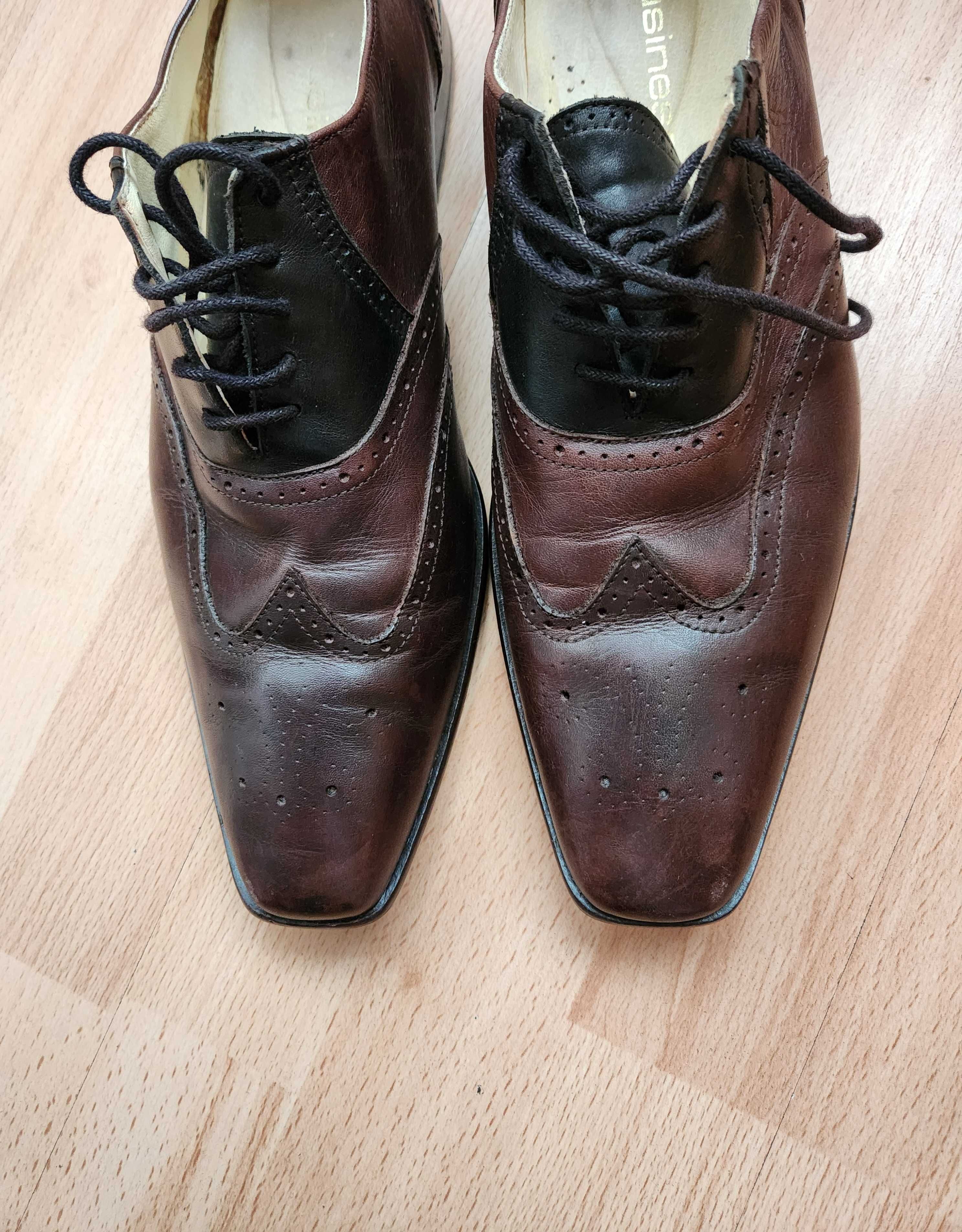 Pantofi barbati 43 - piele naturala - maro inchis cu negru