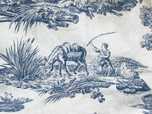 Френско перде Toile de Jouy сцени селски живот бяло синьо 100% памук