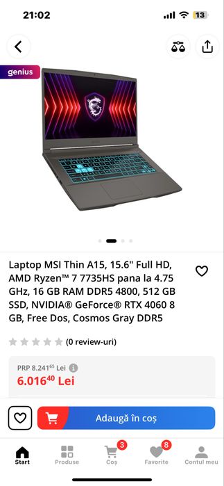 Laptop MSI Thin A15 Amd Ryzen 7