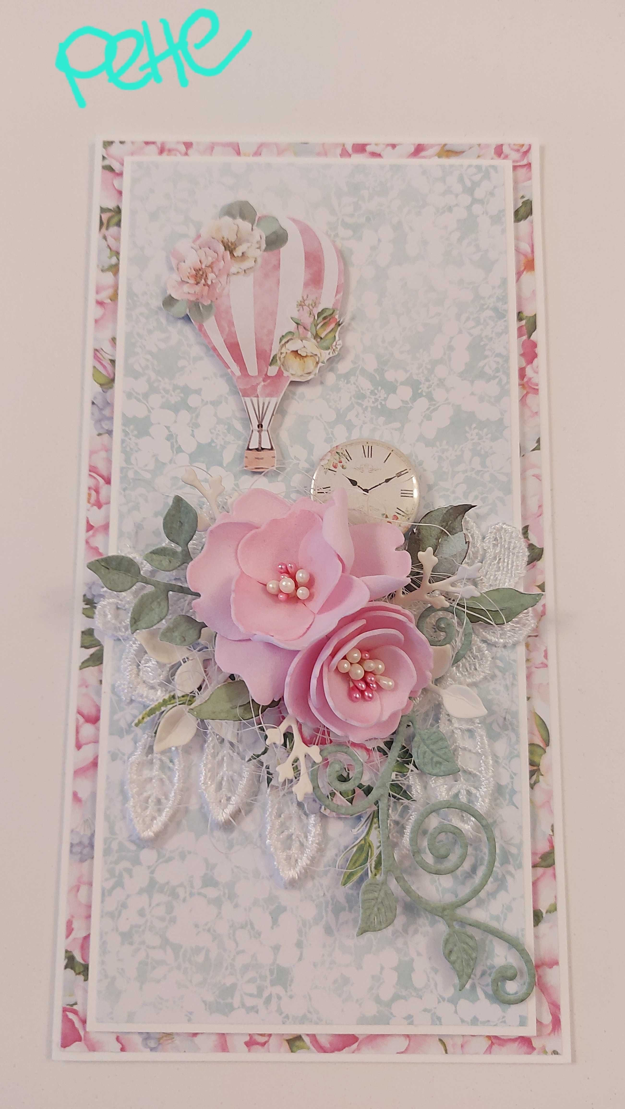 Ръчни картички с обемни ръчно изработени цветя, за сватба, бал, юбилей