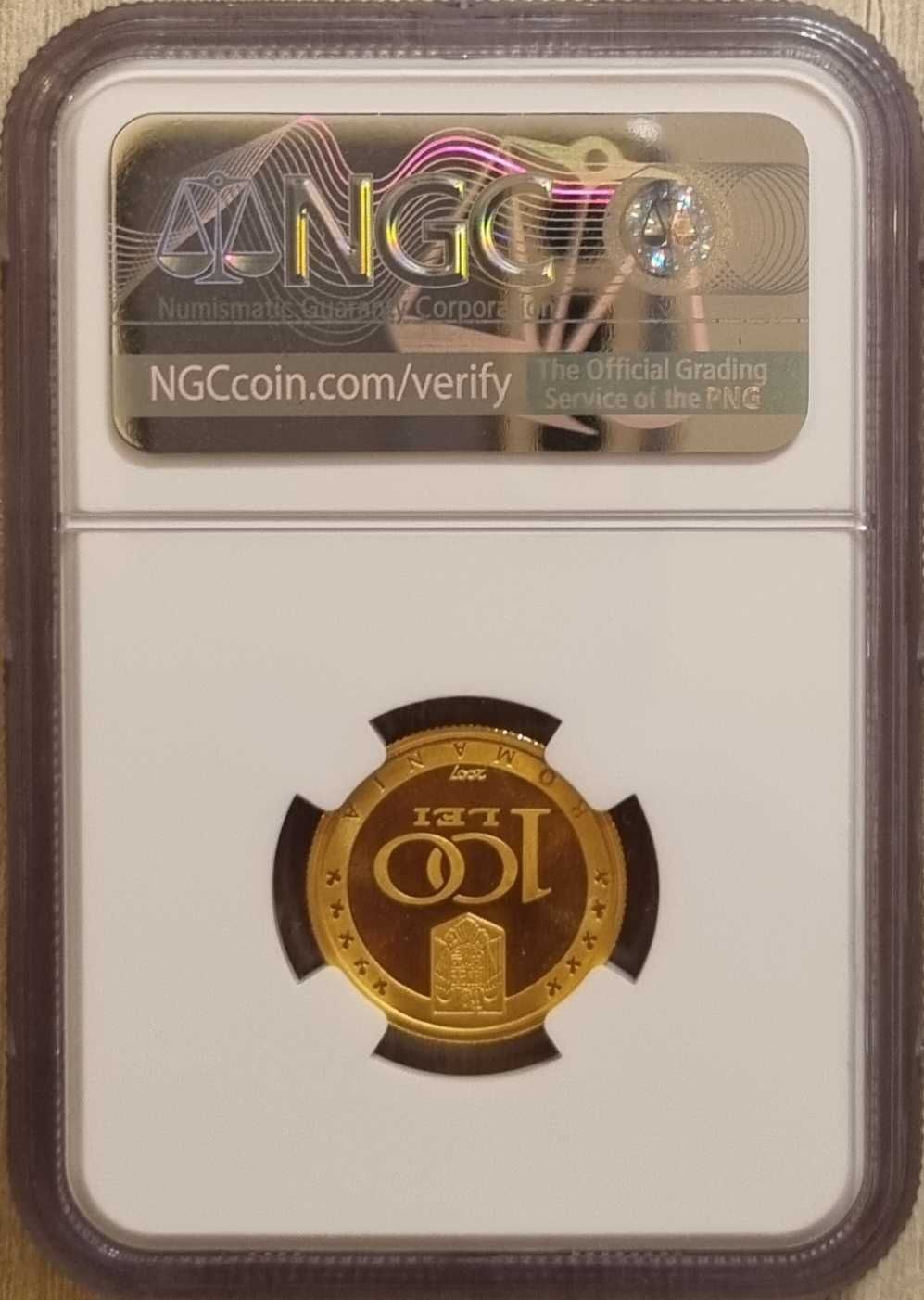 Moneda aur BNR 100 Lei, Mircea Eliade, gradata NGC PF 69