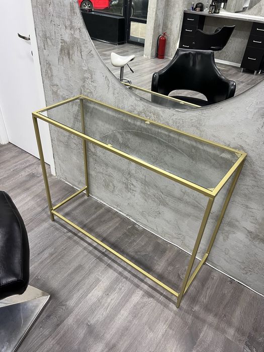 Set mobilier metalic auriu cu sticla