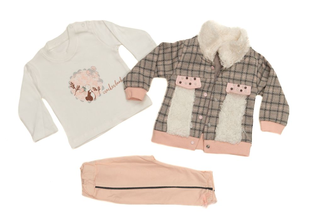 Compleu Fetițe cu Hăinuță, 3 piese,Marimi 6,12,18 Luni