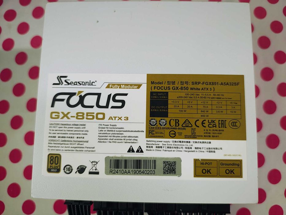 Sursa Seasonic Focus GX-850 ATX 3.0, 80+ Gold, 850W.