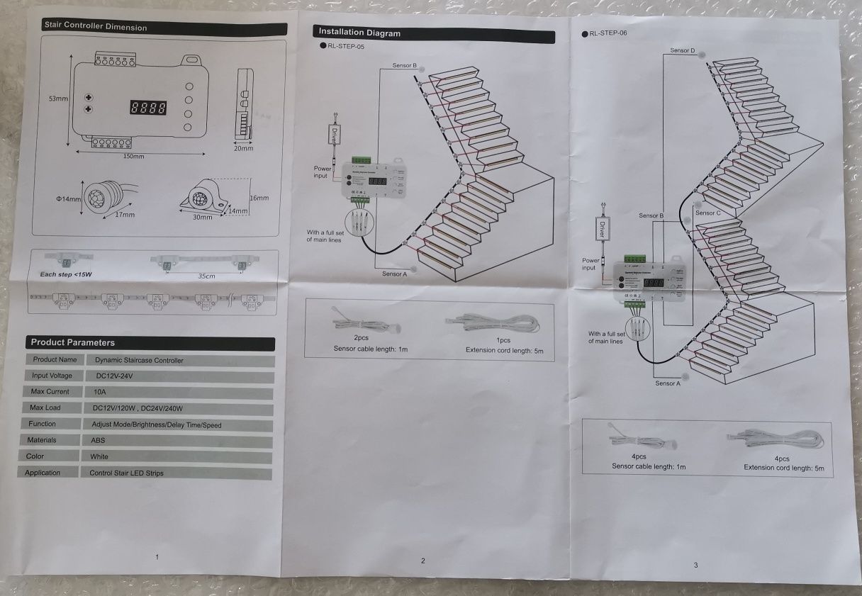 LED стълбищно осветление контролер+траф+PIR датчици+16×COB ленти