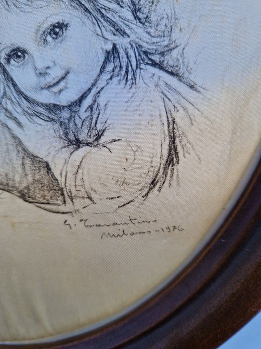 Прекрасна антикварна авторска картина върху коприна- Тарантино