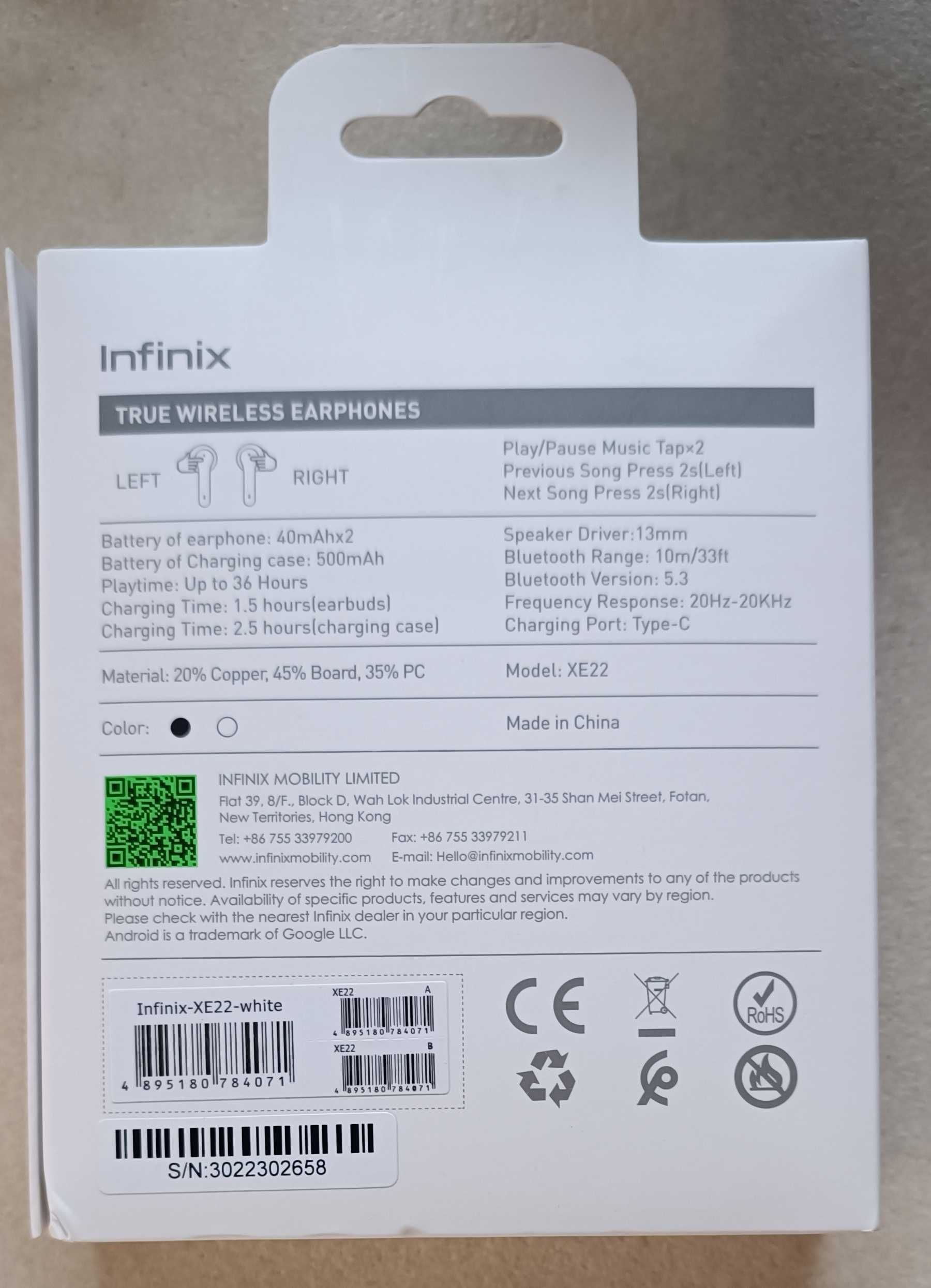 Безжични слушалки Infinix XE 22