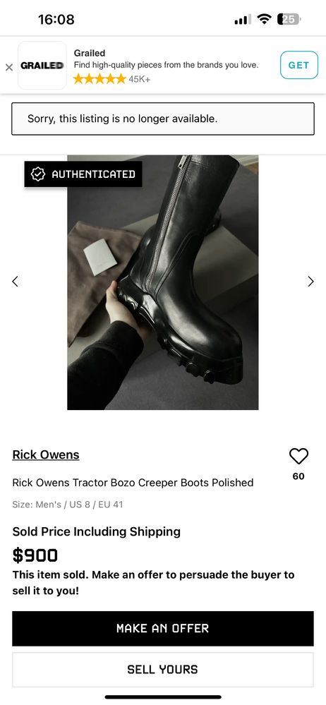 Rick Owens Tractor Boots номер 40 стелка 27,5 см