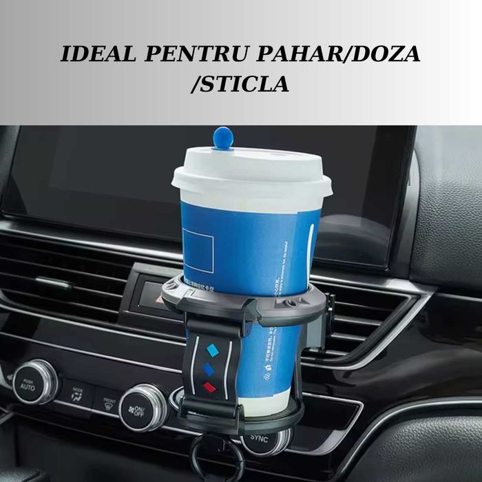 Suport Auto pentru Pahar, cu Prindere in Grila de Ventilatie, Negru