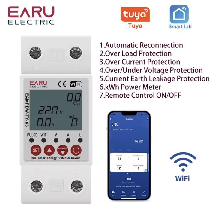 Siguranță inteligentă (releu) cu ecran. wi-fi monitorizare /