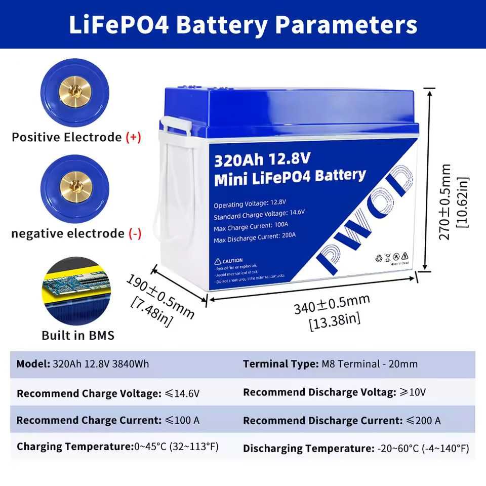 Baterie Lifepo4 320Ah real 12.8V nou, testata ,solar, rulota, camping