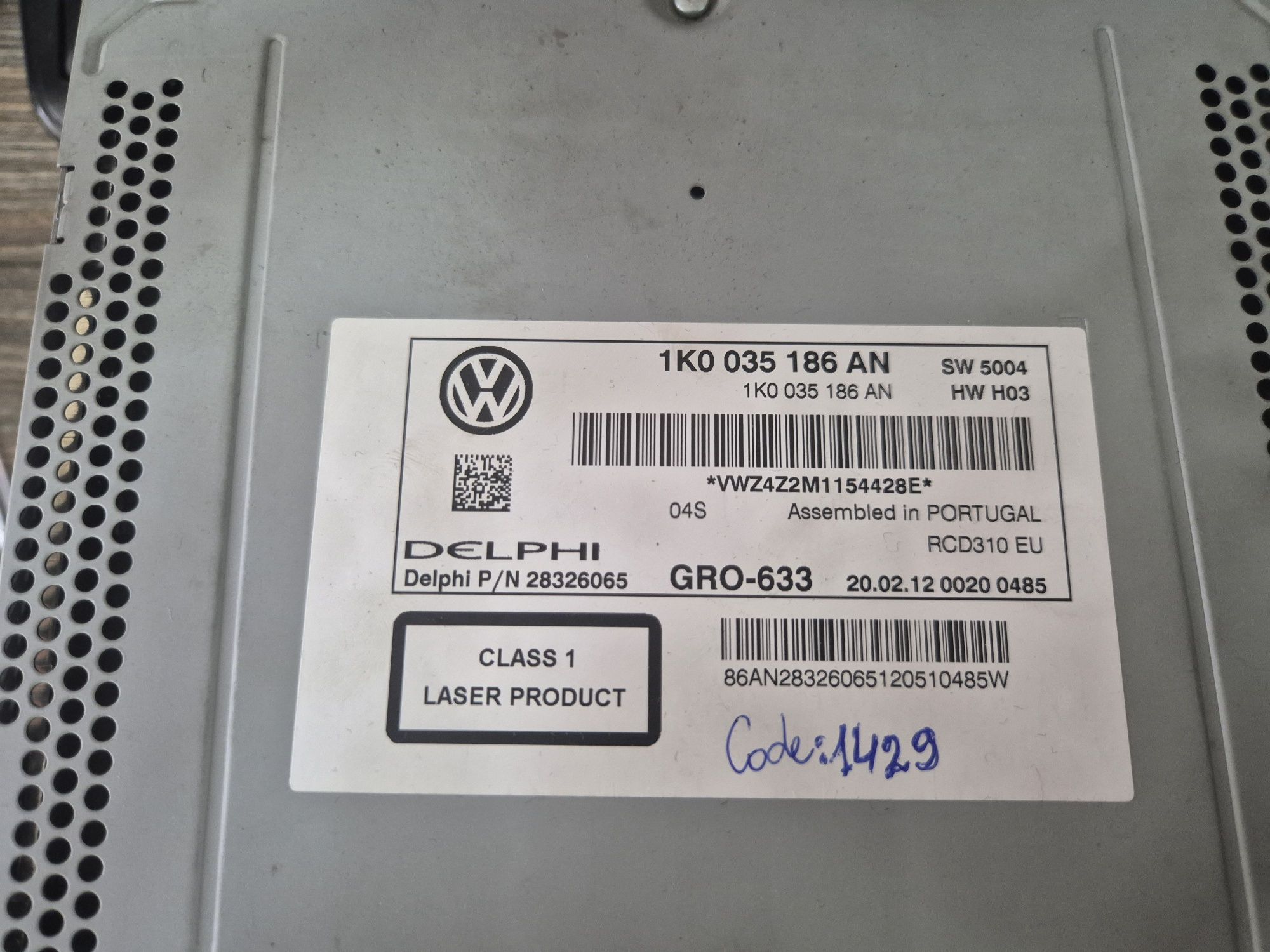 vw RCD 310 Delphi mp3 + code!