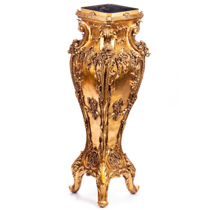 Piedestal  baroc, finisaj auriu cu foita de aur și marumura, H. 85 cm