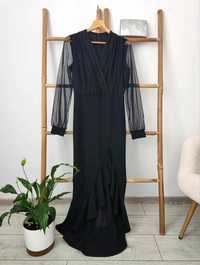 Rochie de ocazie neagră, elegantă, mâneci din voal, L / XL