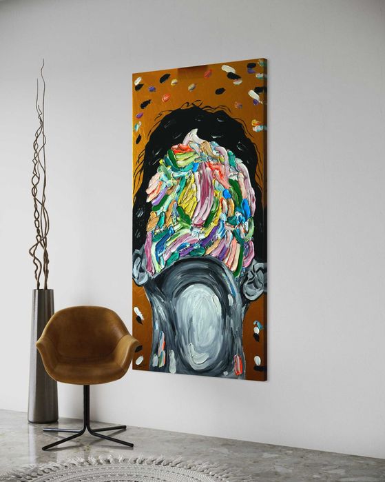 Картина абстрактный силуэт лица холст масло модерн живопись