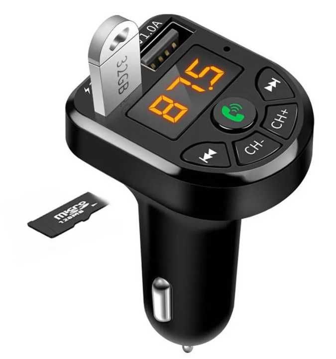 FM трансмитер MP3 Волтметър USB карта памет флашка Bluetooth хендсфри