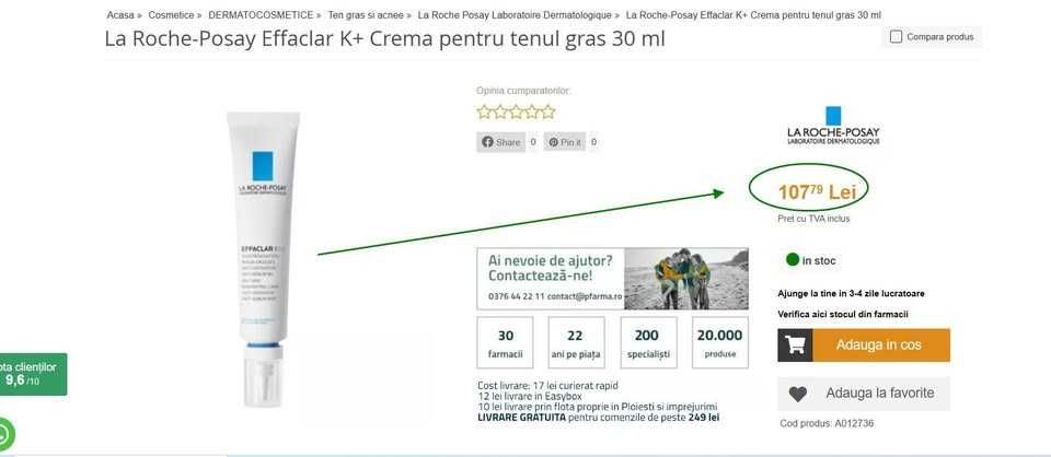 Crema pentru tenul gras La Roche-Posay Effaclar K+(Super Ofertă).