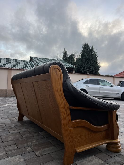 Set canapea canapele 3 - 2 - 1 Lemn Masiv + PIELE Naturala Rustic