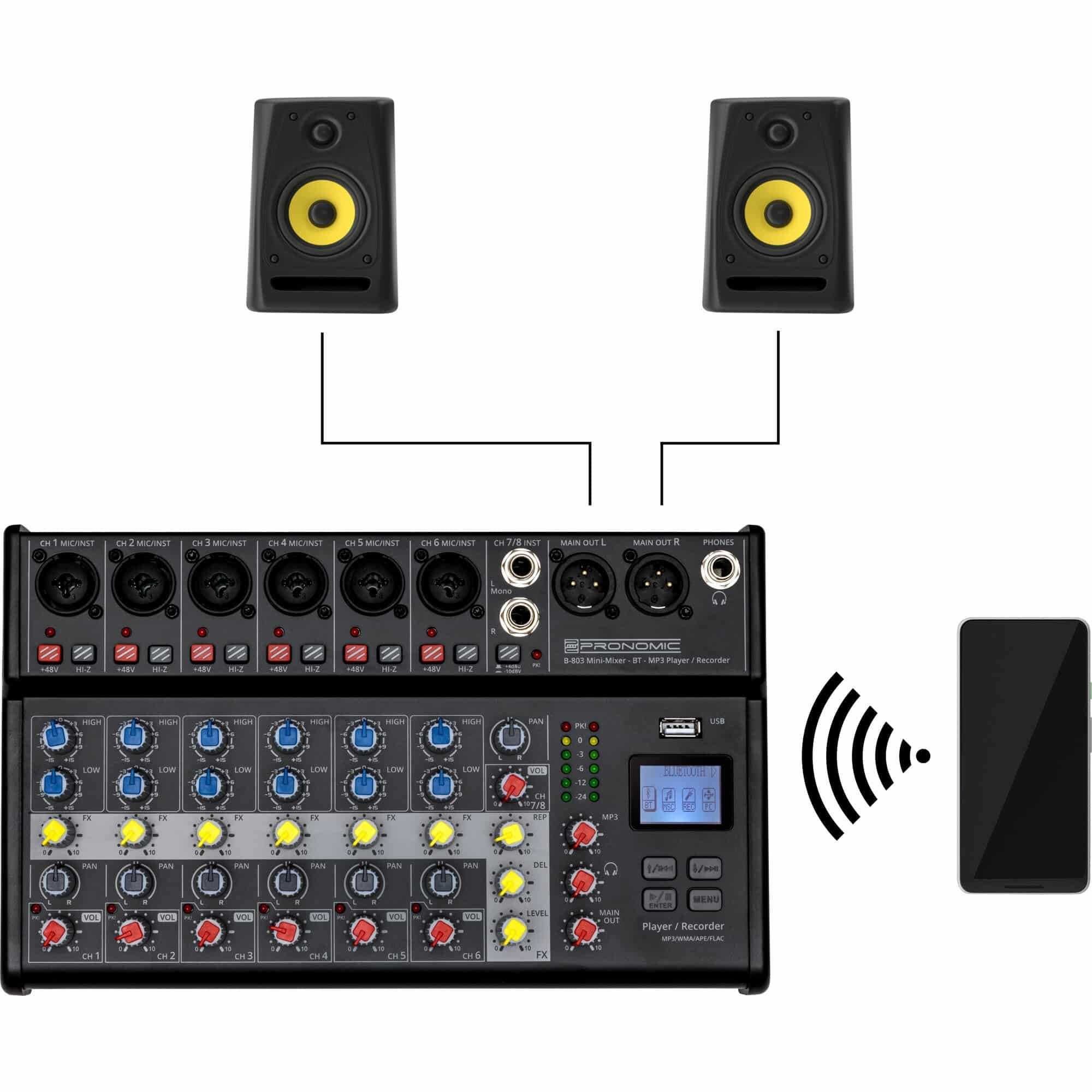 Mini Mixer Bluetooth USB Recording Pronomic B-803