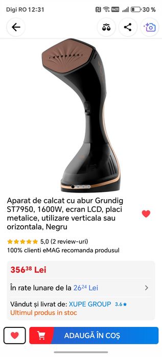 Vând Aparat de calcat cu abur Grundig ST7950, 1600W, ecran LCD, placi