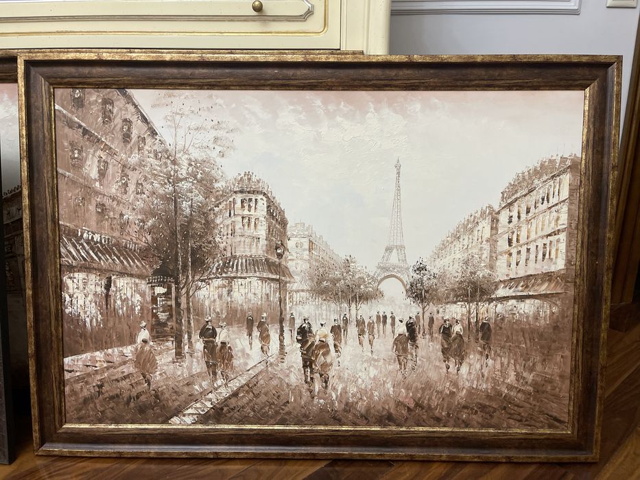 Картины в технике холст/масло «Прекрасный Париж» в цвете сепия.