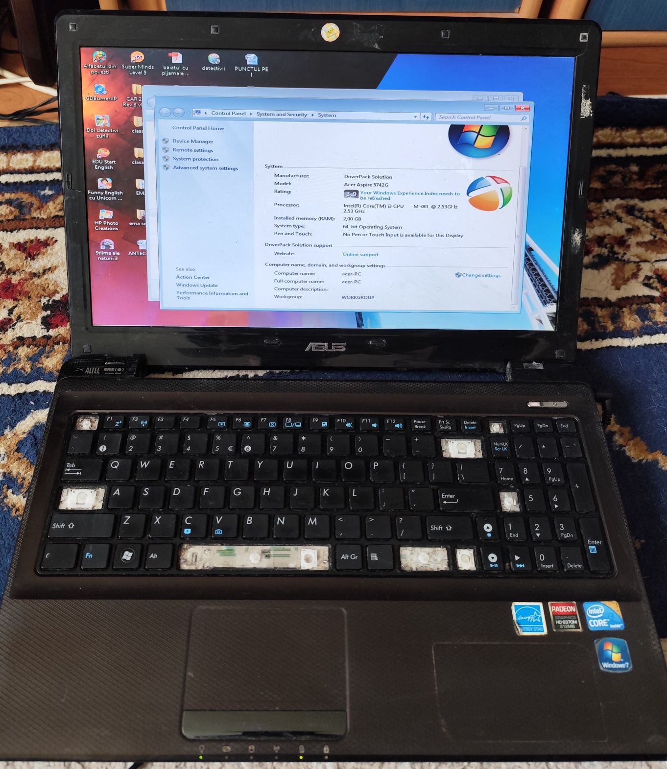 Laptop Asus K52j Intel i3 funcțional, pentru piese sau recarosat