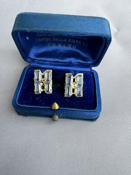 Cercei Art deco din aur si acvamarine