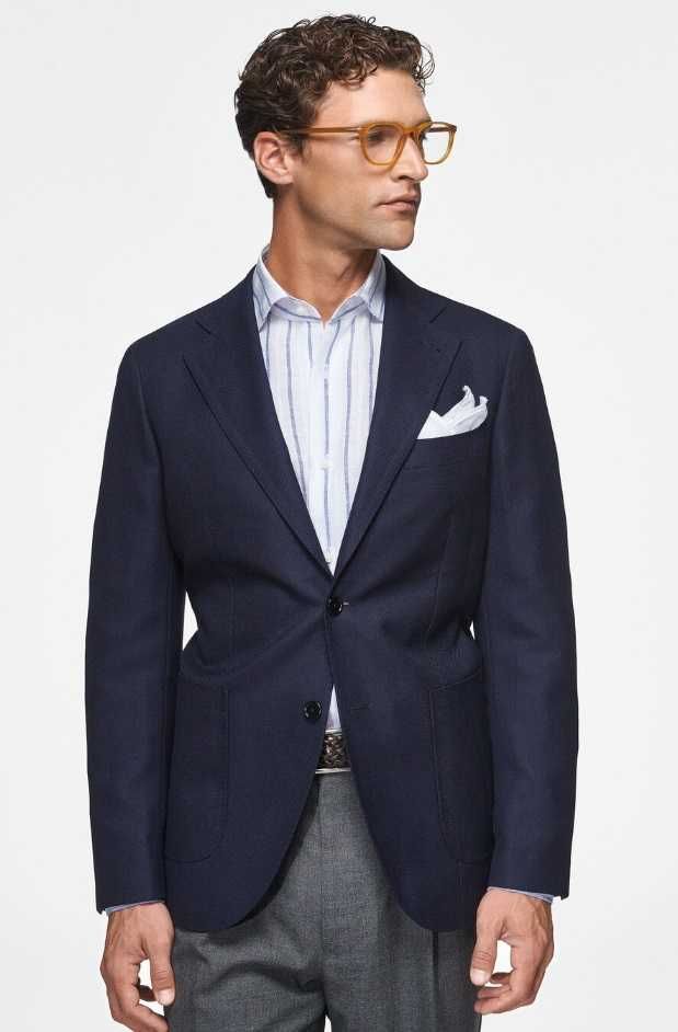 Sacou blazer slim 36 S slim Massimo Dutti NOU lana super 120's albastr