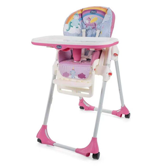 Scaun de masă Chicco Polly Easy cu 4 roți – model Unicorn.