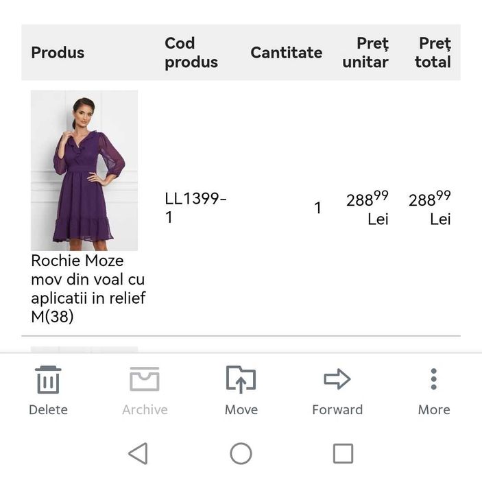 Rochie mov voal damă cu mânecă trei sfert 38 M