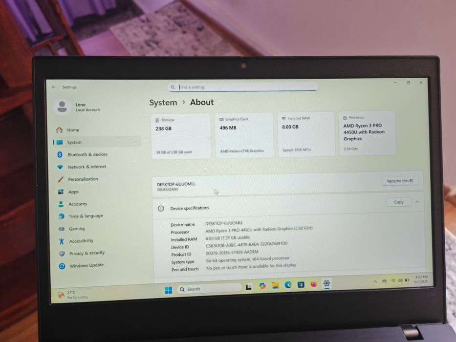 Laptop Thinkpad Lenovo L14 AMD Ryzen 3 4450u