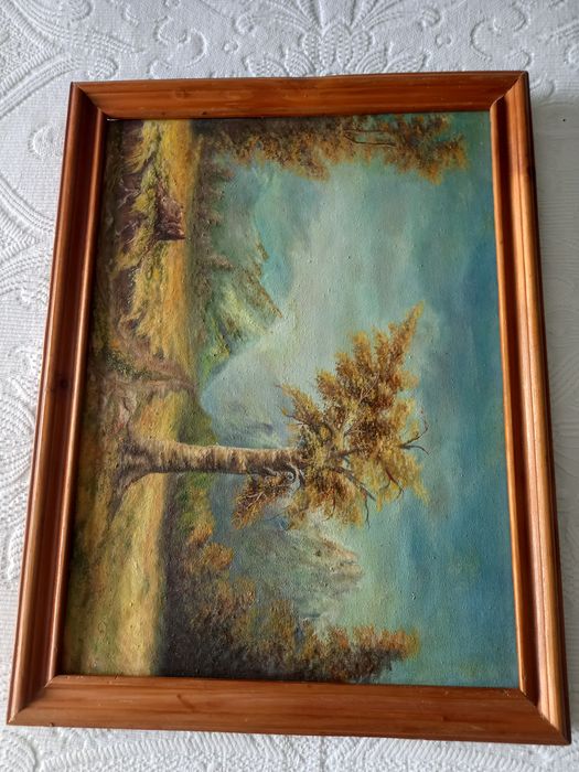 Tablou pictat pe placaj.