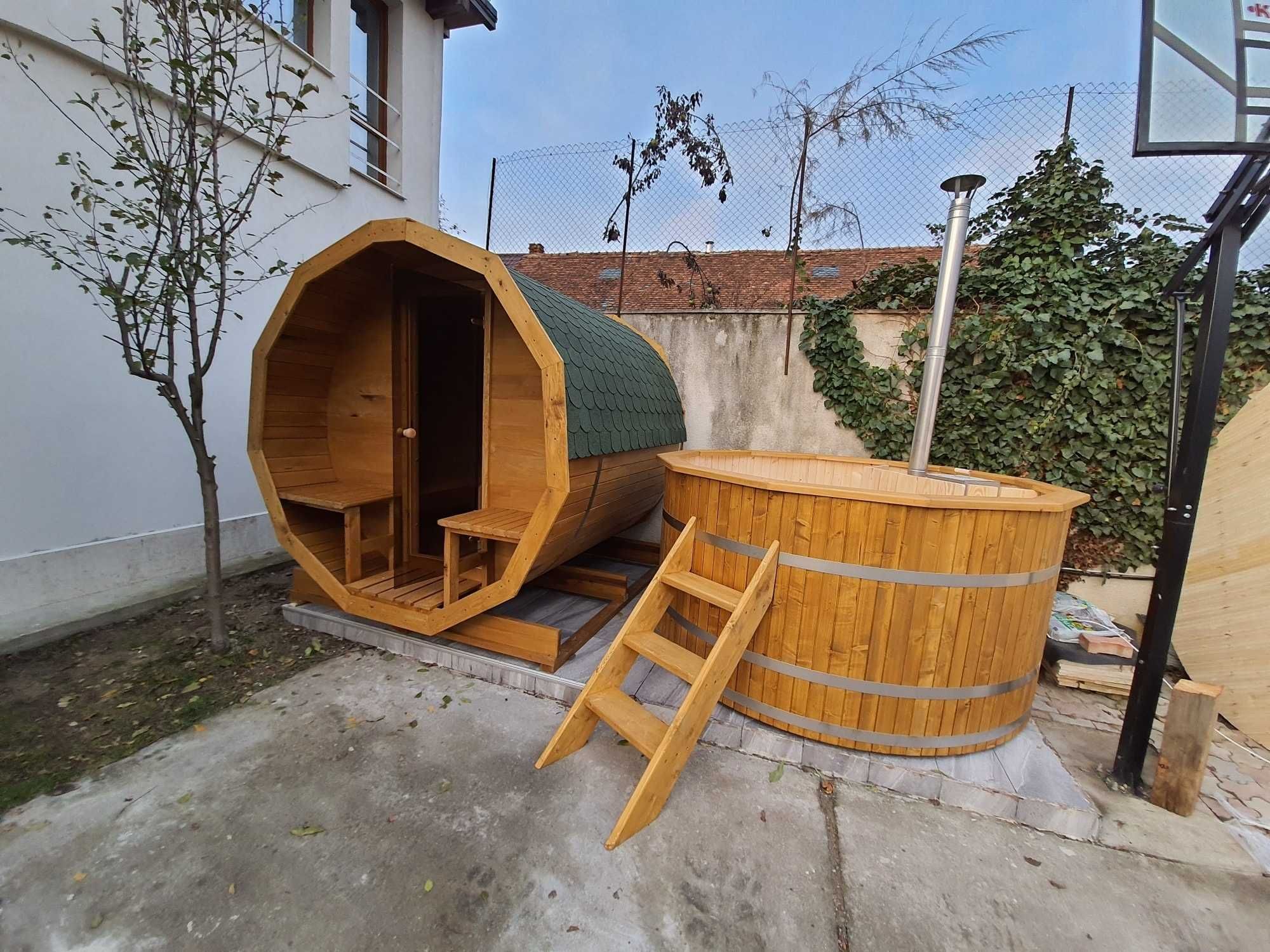 Pachet sauna si ciubar rustic lemn hot tube